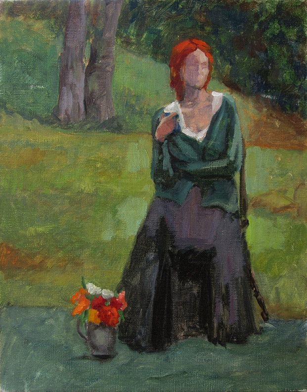 Mary Jo Kennard painting, Red Haired Woman in Landscape